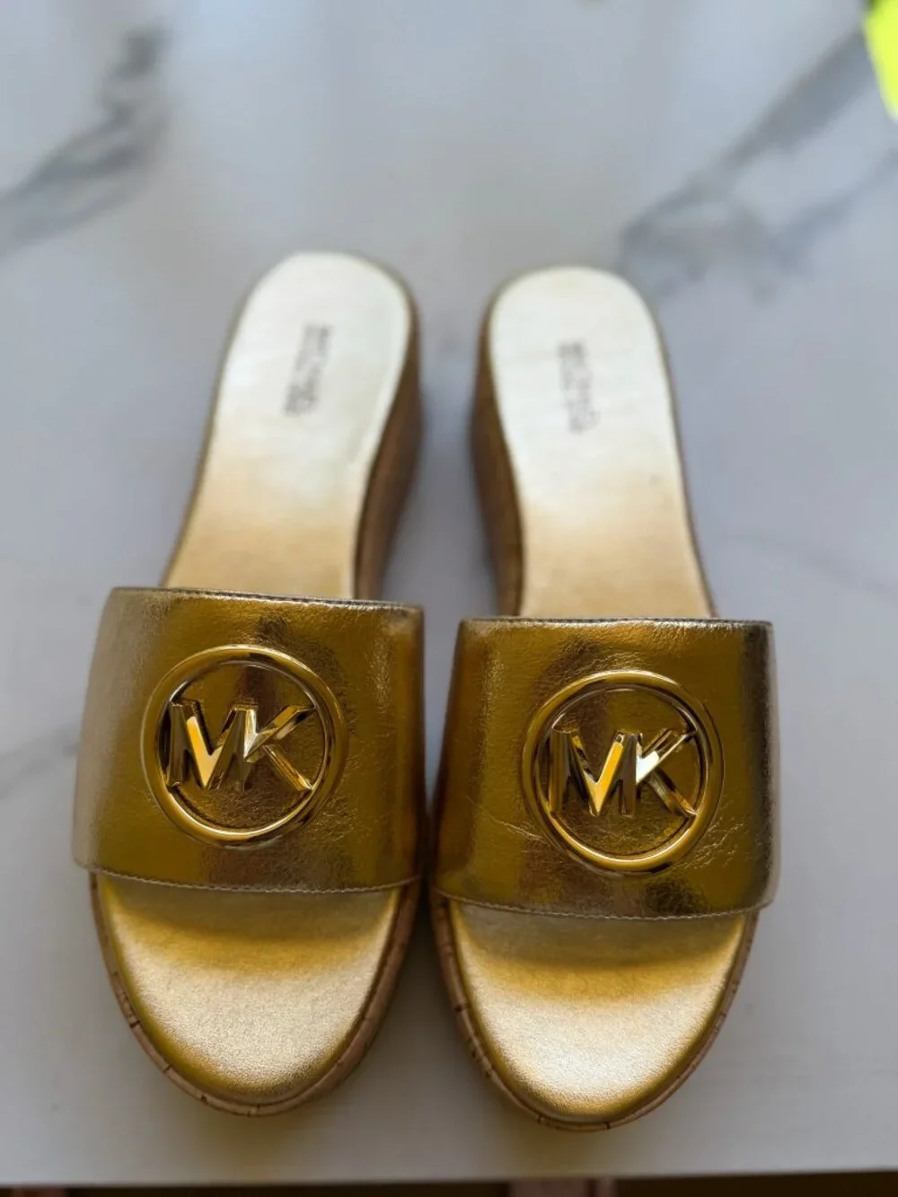 Michael Kors Gold Cork Wedge Sandals Size 8